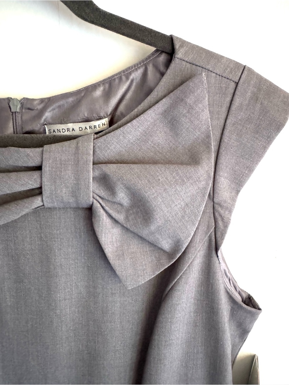 Gray Sleeveless Dress with Front Bow